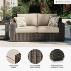 Signature Design by Ashley Coastline Bay Casual Weather Resistant Outdoor Loveseat with Cushion and 2 Throw Pillows, Nuvella Weather Resistant Fabric, Beige & Dark Brown