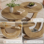 Tribesigns 46-inch Round Coffee Table, Modern Living Room Coffee Table with Funky U-Shaped Frame, Low Accent Center Tea Table for Home, Apartment, Oak