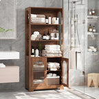 RARZOE 71" Tall Bookshelf and Bookcase, 5-Tier Arched Bookshelf with Glass Doors, Floor Standing 5 Shelf Book case, Wood Display Cabinet Storage Organizer for Living Room, Bedroom, Office(Walnut)