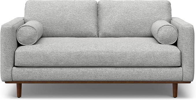 SIMPLIHOME Morrison 72-inch Wide Sofa in Mist Grey Woven-Blend Fabric, Handcrafted Mid-Century Modern Loveseat for Living Room or Family Room, Single Bench Cushion, Bolster Pillows