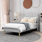 AGARTT Upholstered Platform Bed Frame Twin Size with Headboard and Footboard/Wooden Slats Support/No Box Spring Needed/Easy Assembly,Light Grey Linen