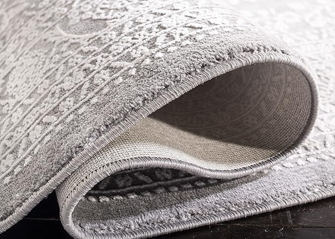 SAFAVIEH Reflection Collection Runner Rug - 2'3" x 12', Light Grey & Cream, Non-Shedding & Easy Cleaning, Ideal for Living Room, Bedroom (RFT668G)