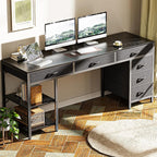 Huuger Computer Desk with 6 Drawers, 63 Inch Office Desk with Shelves, Reversible Gaming Desk, Corner Desk with Storage, for Home Office, Study, Living Room, Black