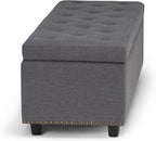 SIMPLIHOME Hamilton 48 inch Wide Transitional Rectangle Storage Ottoman in Slate Grey Linen Look Fabric, Assembled, For the Living Room, Entryway and Family Room