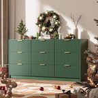 Green Dresser for Bedroom, 9 Drawer Double Dresser, Modern Chest of Drawers for Bedroom, Living Room, Entryway and Closet, 63" L x 15.7" D x 31.5" H