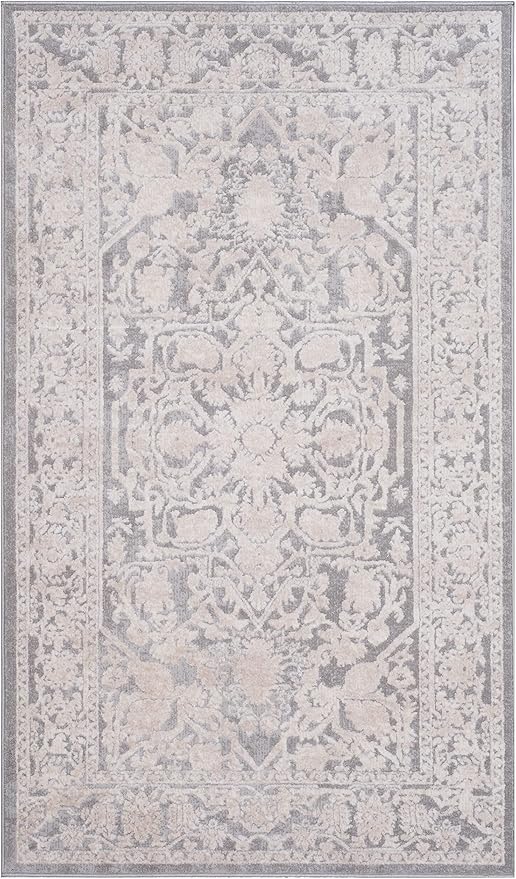 SAFAVIEH Reflection Collection Accent Rug - 2'3" x 3', Light Grey & Cream, , Non-Shedding & Easy Cleaning, Ideal for Foyer, Living Room, Bedroom (RFT665C)