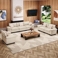 U-Shaped Cloud Modular Sofa Set, Deep Seat 3-Piece 6-Seater Sectional Couch & Removable Arms, Plush Chenille for Living Room - Beige