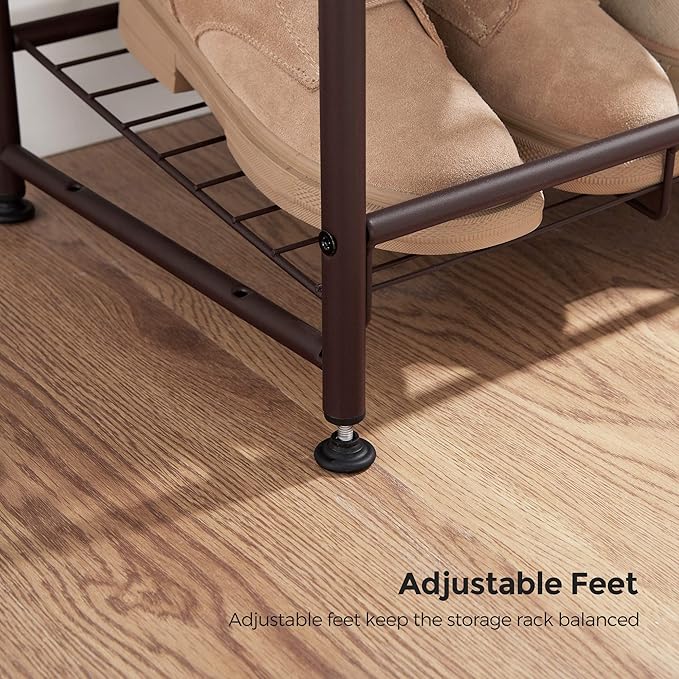 SONGMICS Shoe Rack, 3 Tier Shoe Organizer for Closet, Holds up to 12 Pairs of Shoes, Shoe Rack for Front Door Entrance, Metal Shoe Shelf with Adjustable Tilt Angle, for Entryway, Garage, Bronze