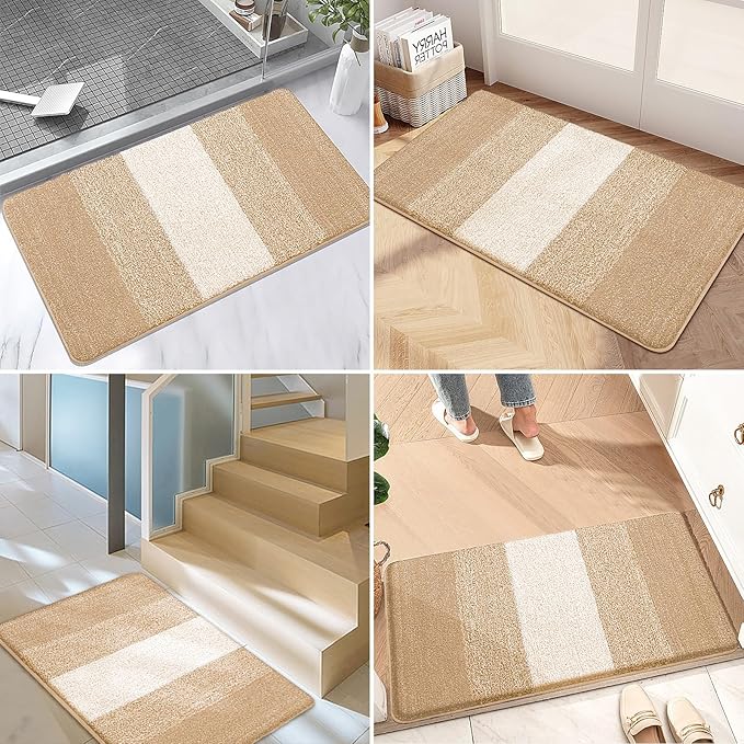Kitinjoy Indoor Outdoor Door Mat, 36x24 Non-Slip Absorbent Dirt Trapper, Low-Profile Washable Inside Entrance Front Floor Mat, Sturdy Soft Entry Doormats for Entryway, Beige