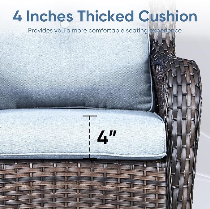 Patio Chair Cushions 5 Packs - Outside 22x24 High Back Water-Resistant Cushion with Zipper Cover for Outdoor Glider Rocking Chairs Loveseat 3-seat Couch Sofa – Baby Blue/Buckle