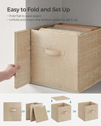 SONGMICS Storage Cubes, 13 x 13 x 13 Inches Non-Woven Fabric Bins with Double Handles, Set of 8, Closet Organizers for Shelves, Foldable, for Clothes, Sand Beige UROB833K03