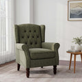 Accent Chair, Upholstered Armchair with Button Tufted High Back & Solid Wood Legs, Comfy Wingback Reading Single Sofa Chair for Small Spaces, Living Room, Bedroom-Green, Set of 1