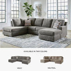 Signature Design by Ashley O'Phannon Casual Left-Arm Facing Herringbone Chenille 2-Piece Sectional with Chaise, Loose Seat Cushions and 2 Throw Pillows, Gray