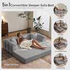 79" Convertible Sofa Bed with Fixed-Shape Frame & Removable Armrests, Modular Corduroy Sleeper Sofa, Folding Mattress Couch for Small Spaces - No Assembly Needed in Light Gray (Includes 2 Pillows)