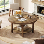 Tribesigns Round Coffee Table, 2-Tier Farmhouse Center Table with Storage Shelf, Rustic Wooden Cocktail Tables for Living Room