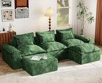 Hobestluk 120" Cloud Modular Sectional Couch 3-Seater Sofa with Ottomans U Shaped Couch Deep Seat Sofa with Removable Cover Large Sofa for Living Room (Green, 3-Seater Sofa with Two Ottomans)