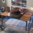 Huuger 63 x 31.5 inch Desk with Power Outlets & USB-C, 1.2 Inch Thicker Desktop, Robust Metal Tubes, Deep Computer Desk, Heavy Duty Office Desk, Work Desk, Rustic Brown and Black