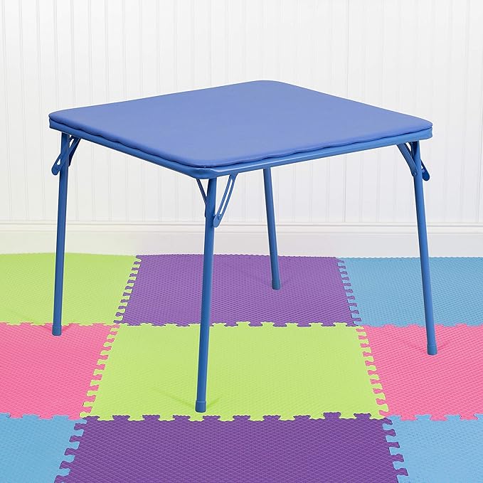 Flash Furniture Mindy Kids Blue Folding Table with Padded Top and Powder Coated Locking Legs