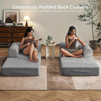 79" Convertible Sofa Bed with Fixed-Shape Frame & Removable Armrests, Modular Corduroy Sleeper Sofa, Folding Mattress Couch for Small Spaces - No Assembly Needed in Light Gray (Includes 2 Pillows)