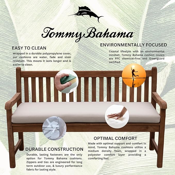 Tommy Bahama Bench Cushion, 44" X 19" X 2.5", Bamboo Bay Sand