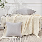 GAWAMAY Decorative Square Throw Pillow Covers 22"x22" Inch Set of 2, Super Soft Chenille Pillows Farmhouse Fall Pillowcase for Living Room Bedroom Sofa Couch Cushion Cover Light Grey 55x55cm