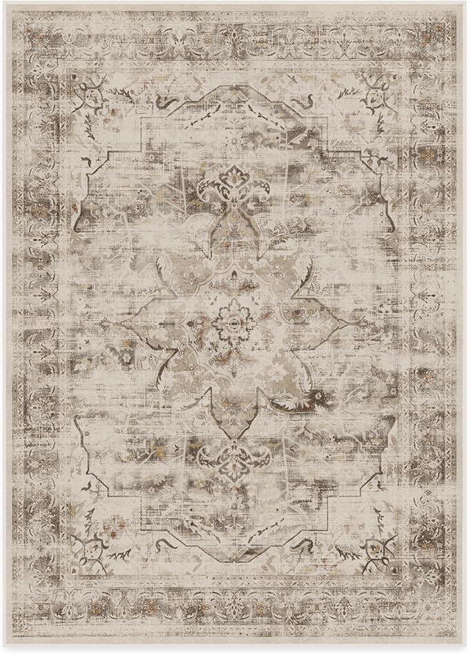 RUGGABLE Washable Vintage Area Rug – Sarrah Hazel 10x14, Stain-Resistant, Non-Slip – Large Machine Washable Rugs for Living Room, Bedroom, Hallway, Entryway & Office–with Cushioned Pad