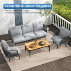 6 Piece Outdoor Patio Furniture Set, Outdoor 5-Seat Sofa with Coffee Table, Waterproof Thick Cushion Patio Conversation Set, All Weather Outdoor Couch Set for Deck, Lawn, Balcony, Porch