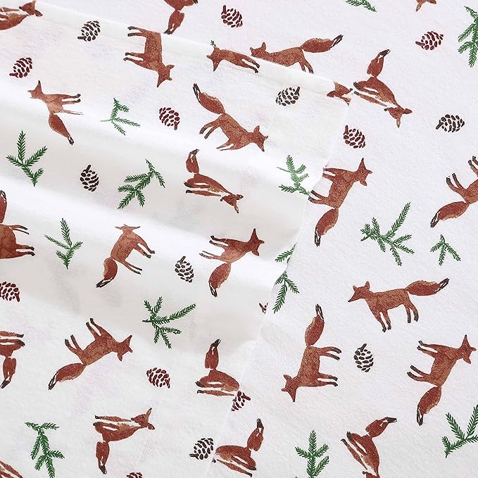 Eddie Bauer- Full Sheet Set, Cotton Flannel Bedding Set, Brushed for Extra Softness, Cozy Home Décor (Fox Trail Orange, Full)