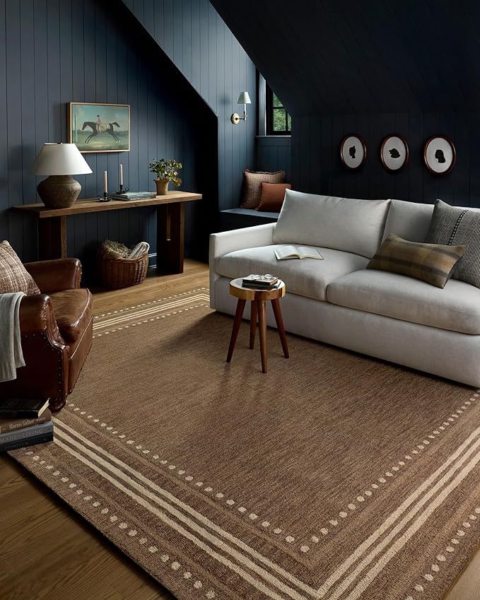 Loloi Chris Loves Julia Alfie Collection ALF-02 Bark/Natural 7'-9" x 9'-9" Area Rug Wool Neutral Living Bedroom Dining Carpet