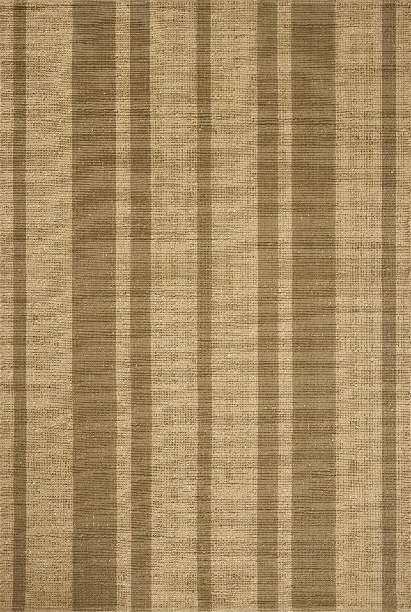 Loloi Leanne Ford Weatherstaff Collection WTS-03 Natural/Olive 2'-6" x 9'-9" Runner Rug Jute, Striped, Neutral, Hallway, Kitchen, Mudroom, and Bathroom