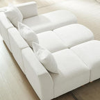 VANOMi 109.84" Modular Sectional Sofa with 3 Pillows, Convertible 5-Seater Comfy Boucle Cloud Couch with Ottoman, Modern Sectional Sofas for Living Room, Office, Apartment (White)