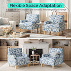 LINSY Floral Accent Chair, Large Armchair with Rubberwood Legs, Mid Century Upholstered Reading Chair, Comfy Oversized Single Sofa Chair for Living Room Bedroom Office Study, Floral Blue