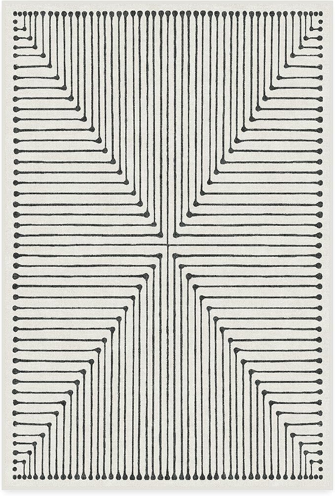 RUGGABLE x Jonathan Adler Machine Washable Modern Area Rug – Inkdrop Black & Ivory 4x6, Stain-Resistant, Non-Slip – Medium Rugs for Living Room, Bedroom, Hallway, Entryway & Office–with Standard Pad