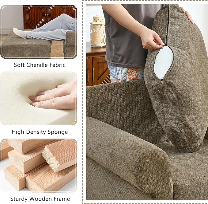 35.82" Accent Chair with Ottoman Upholstered Living Room Chairs for Reading Chair with Chaise Lounge Chairs Indoor, Comfortable Armchair for Bedroom (Brown, 35.82")