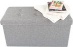 Lavish Home Set of 2 Ottomans - 30-Inch Tufted Footrest, Linen Chest, or Bench Set with Removable Bin for Living Room, Bedroom, or Dorm (Light Gray)