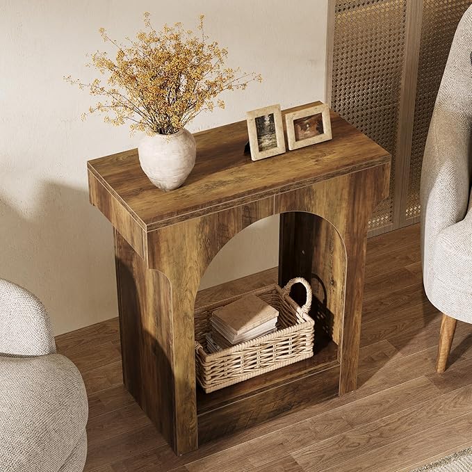 Tribesigns Wood End Table Set of 2, Side Table with Storage Space for Living Room, Narrow Nightstand for Bedroom, Rustic Brown