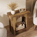 Tribesigns Wood End Table Set of 2, Side Table with Storage Space for Living Room, Narrow Nightstand for Bedroom, Rustic Brown