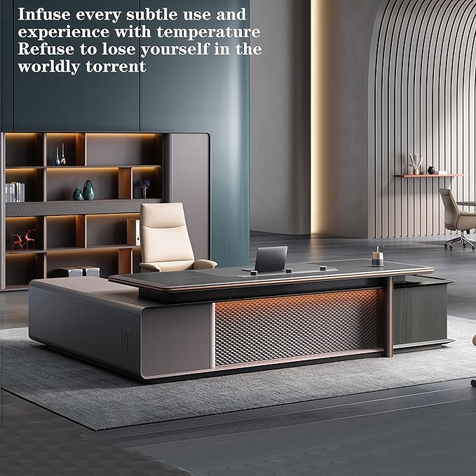 Modern Executive Desk, 126.0 inch L Shaped Desk with Storage, L Shape Corner Desk Drawers and Lockable Storage No Installation Required Without Display Racks and Bookshelves