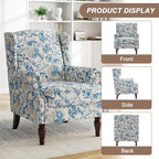 Pia Ricco Set of 2 Floral Accent Chairs, High Back Upholstered Armchairs with Retro Wingback Design, Nailhead Trim & Solid Wood Legs for Living Room Bedroom(Flower Blue)