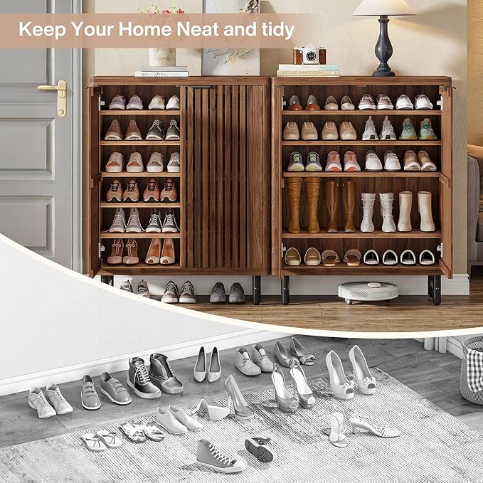 Tribesigns Shoe Cabinet with Shutter Doors, 6-Tier Entryway Shoe Cabinet with Adjustable Shelves, Wooden Modern Rack Organizer for Entryway, Hallway, Closet, Living Room, Walnut