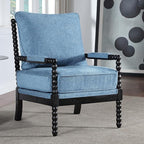 DUHOME Linen Fabric Spindle Accent Chairs Set of 2 with Wood Frame,Modern Accent Spool Chairs with Padded Spring Seat and Brushed Blue Base for Living Room Bedroom Farmhouse Home Office Belcony