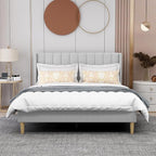AGARTT Upholstered Platform Bed Frame Queen Size with Headboard and Footboard/Wooden Slats Support/No Box Spring Needed/Easy Assembly,Light Grey Linen
