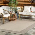 nuLOOM 9' x 12' Outdoor Area Rug, Casual Design with Striped Border, Stain Resistant, Highly Durable, for Patio, Balcony, Bedroom, Living Room, Dining Room, Bathroom, Light Grey