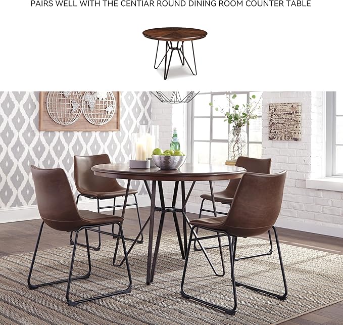 Signature Design by Ashley Mid Century Centiar Dining Bucket Chair Set of 2, Black and Brown