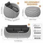 Aluminum Outdoor Patio Couch Set: 5 Pieces Woven Rope Porch Furniture Sofa Set Cushioned - Metal Modern Deck Conversation Set - All Weather Assembled Courtyard Seating for Backyard Pool Hotel
