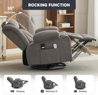 Power Swivel Rocker Recliner Chair with Heat and Massage, USB and Type-C Charging Port, Electric Glider Rocking Chairs, Oversized Recliner Chairs for Adults(Fabric, Grey)