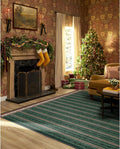 RUGGABLE x Morris & Co Machine Washable Christmas Area Rug– Fruit Stripe Spruce Green 8x10, Stain-Resistant, Non-Slip–Large Rugs for Living Room, Bedroom, Hallway, Entryway & Office–with Standard Pad