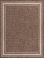 Unique Loom Outdoor Border Collection Area Rug - Soft Border (9' x 12' Rectangle, Brown/ Ivory)