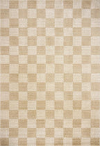 Loloi Chris Loves Julia Calvin Collection CLV-01 Wheat/Ivory 7'-10" x 7'-10" Round Area Rug Checkered Neutral Soft Living Room Bedroom Carpet