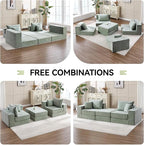 79" Boneless Loveseat Sofa Couch, Modular Foldable Floor Cloud Sofa with Ottoman, Lounge Convertible Sofa Bed for Living Room, No Assembly, Chenille Green